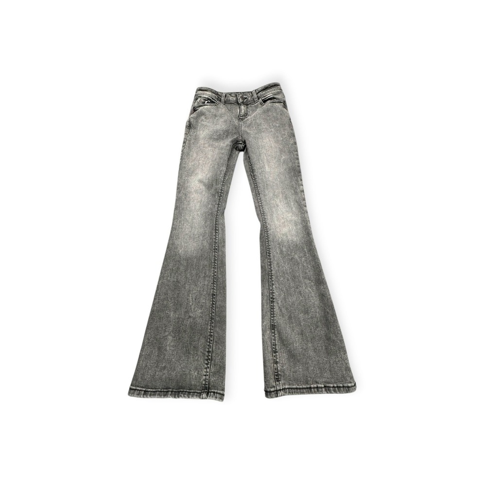 Thereabouts Flare Jeans Girls 14 Grey Mid-Rise Flare Acid Wash Stretch Denim